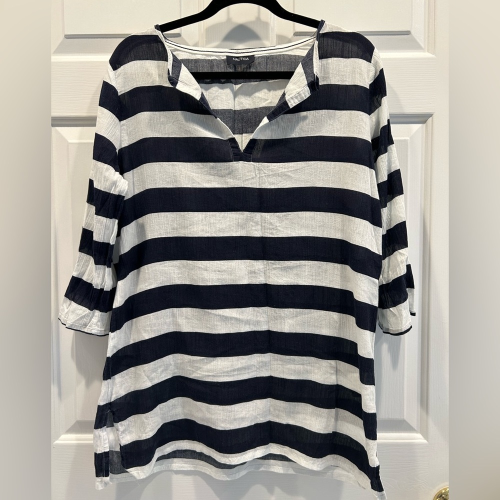 Nautica navy white striped cover-up Excellent condition.